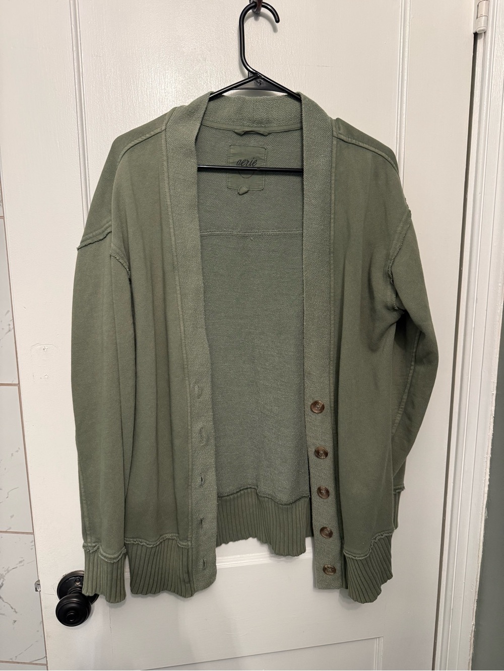 Aerie Olive Green Button-Front Cardigan